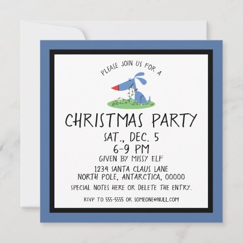 Retro Blue Dog Christmas Invitation