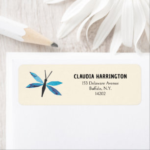 Retro Blue Dragonfly Original Art Return Address Label