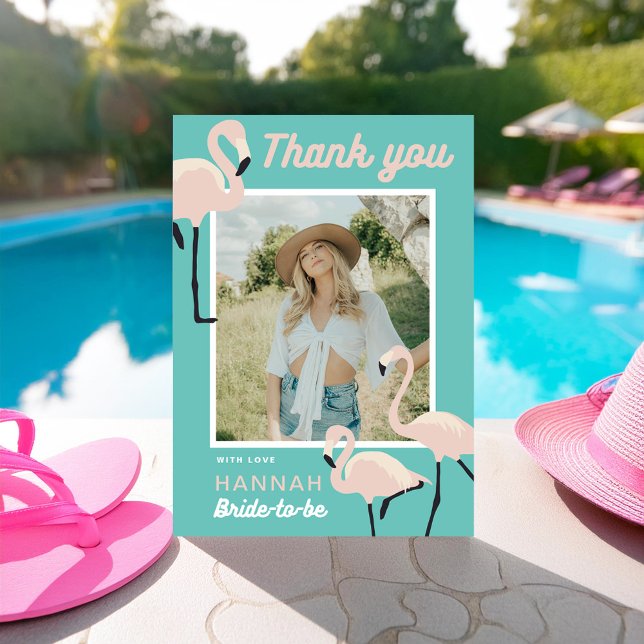 Retro Blue Flamingo Bridal Shower Thank you card (Creator Uploaded)