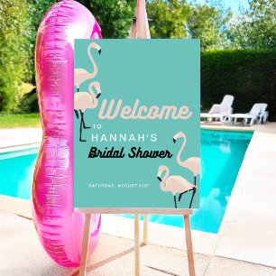 Retro Blue Flamingo Bridal Shower Welcome Sign