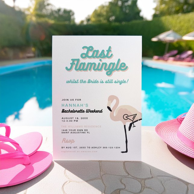 Retro Blue Flamingo Last Flamingle Bachelorette Invitation (Creator Uploaded)