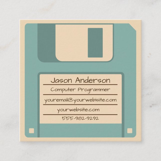 Retro Blue Floppy Disk Square Business Card (Front)
