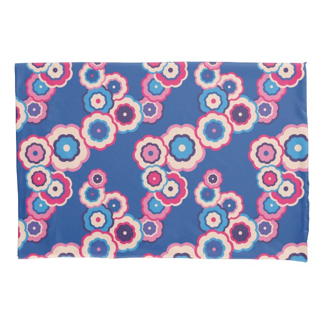 Retro Blue Floral Pillow Case (Front)