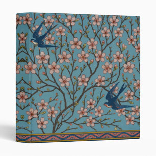 Retro Blue Floral Swallow Pattern by Walter Crane 3 Ring Binder