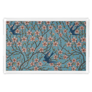 Retro Blue Floral Swallow Pattern by Walter Crane Acrylic Tray