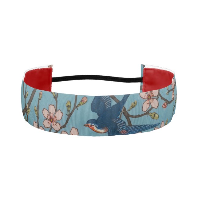 Retro Blue Floral Swallow Pattern by Walter Crane Athletic Headband (Front)