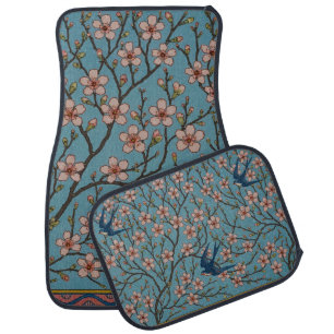 Retro Blue Floral Swallow Pattern by Walter Crane Car Floor Mat
