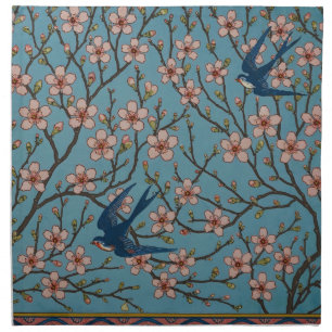 Retro Blue Floral Swallow Pattern by Walter Crane Cloth Napkin