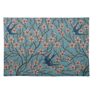 Retro Blue Floral Swallow Pattern by Walter Crane Cloth Placemat