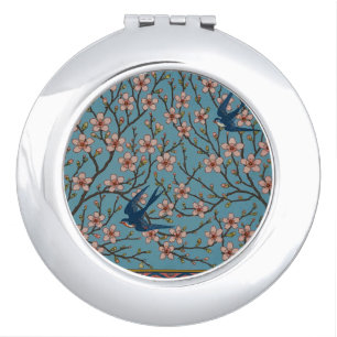 Retro Blue Floral Swallow Pattern by Walter Crane Compact Mirror