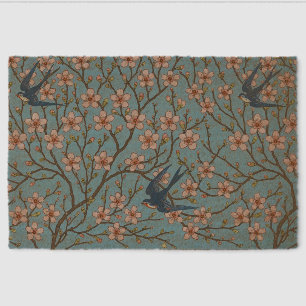 Retro Blue Floral Swallow Pattern by Walter Crane Fiber Doormat