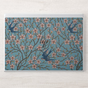 Retro Blue Floral Swallow Pattern by Walter Crane HP Laptop Skin