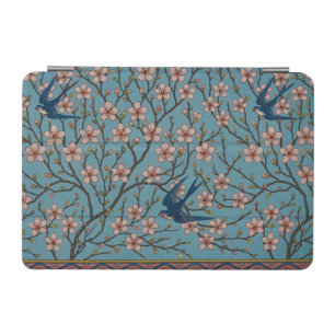 Retro Blue Floral Swallow Pattern by Walter Crane iPad Mini Cover