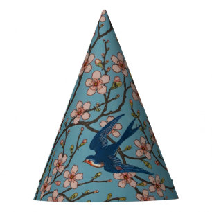 Retro Blue Floral Swallow Pattern by Walter Crane Party Hat