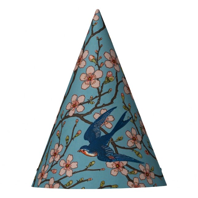Retro Blue Floral Swallow Pattern by Walter Crane Party Hat (Front)