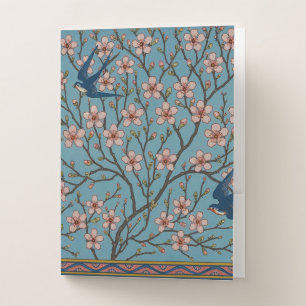 Retro Blue Floral Swallow Pattern by Walter Crane Pocket Folder
