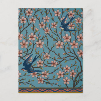 Retro Blue Floral Swallow Pattern by Walter Crane Postcard