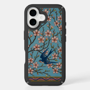 Retro Blue Floral Swallow Pattern by Walter Crane iPhone 16 Case