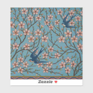 Retro Blue Floral Swallow Pattern by Walter Crane Sticker