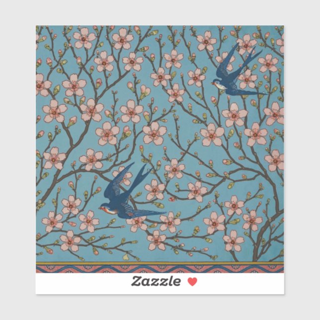 Retro Blue Floral Swallow Pattern by Walter Crane Sticker (Sheet)