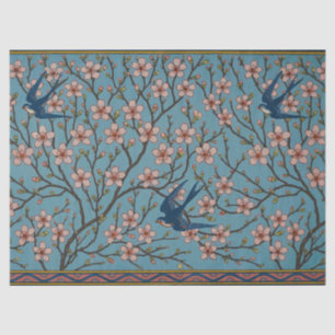 Retro Blue Floral Swallow Pattern by Walter Crane Tissue Paper