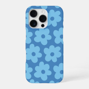 Retro Blue Floral Whimsical Preppy Hippie Chic iPhone 16 Pro Case