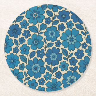 Retro Blue Flower Paper Coasters – More Shapes