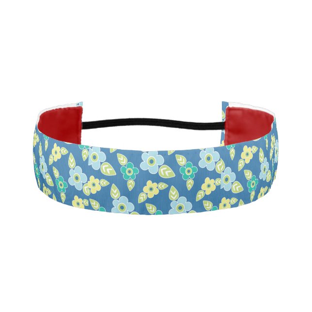 Retro Blue Flowers Athletic Headband (Front)