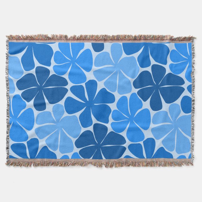 retro blue flowers - modern charm minimal abstract throw blanket (Front)