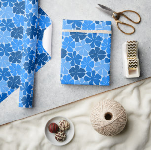 retro blue flowers modern minimal abstract floral wrapping paper