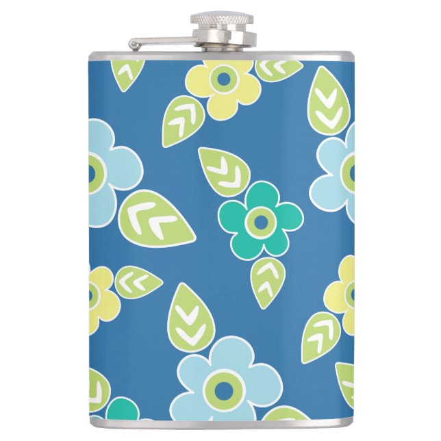 Retro Blue Flowers Pattern Flask (Front)