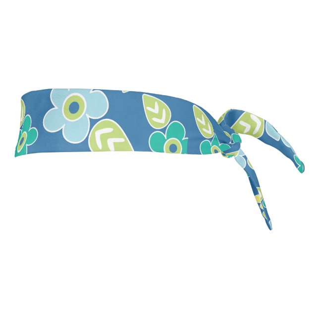 Retro Blue Flowers Tie Headband (Rotate 90)