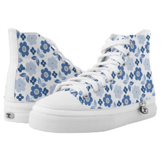 Retro Blue Flowers Zipz High Top Shoes