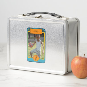 Retro Blue Football Card inspired Personalized Metal Lunch Box