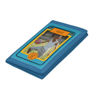 Retro Blue Football Card inspired Personalized Tri-fold Wallet