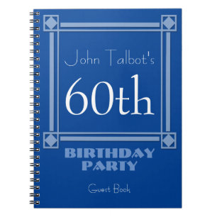 Retro Blue Frame 60th Birthday Guest Book