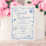 Retro blue French hand drawn illustrated Sweet 16 Invitation