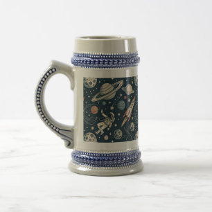 Retro Blue Galaxy Exploration Beer Stein