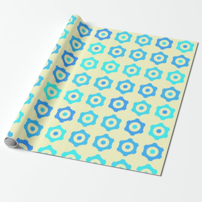 Retro Blue Gear Seamless Pattern Wrapping Paper (Unrolled)