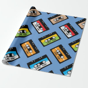 Retro Blue Geek Nerd birthday 1980s Vintage Wrapping Paper