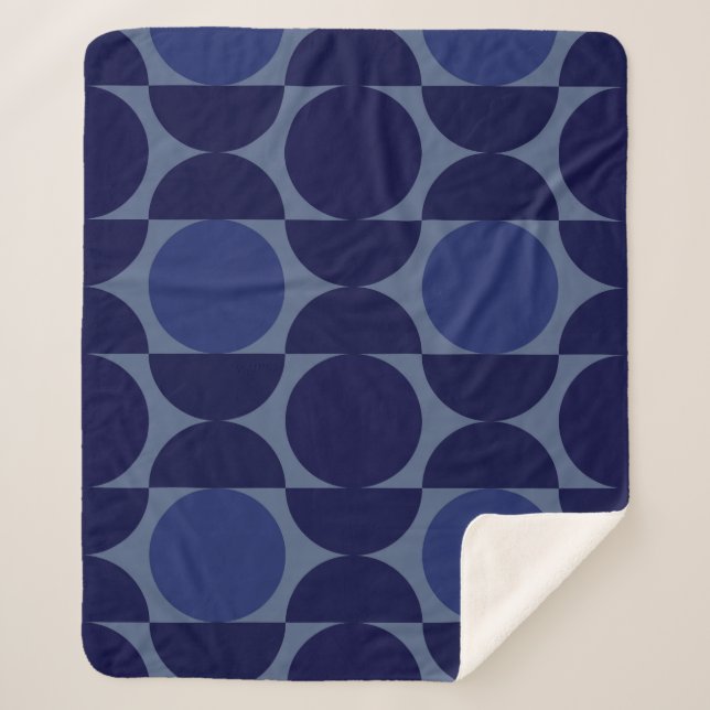 Retro Blue Geometric Sherpa Blanket (Front)