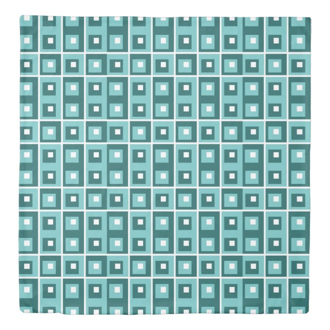 Retro Blue Geometric Squares Pattern Duvet Cover (Front)