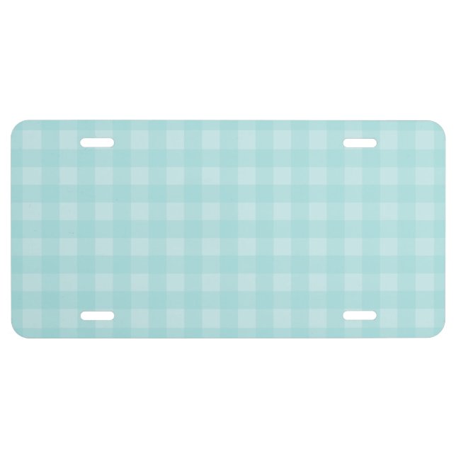 Retro Blue Gingham Checkered Pattern Background License Plate (Front)