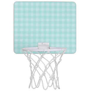 Retro Blue Gingham Checkered Pattern Background Mini Basketball Hoop