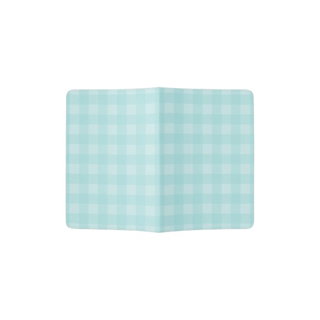 Retro Blue Gingham Checkered Pattern Background Passport Holder (Opened)