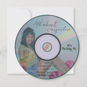Retro Blue Girl's Music CD Birthday Invitation