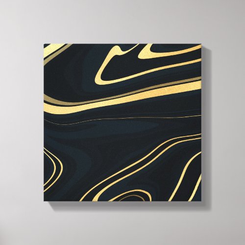 Retro Blue Gold Swirl Liquid Painting Design Canvas Print