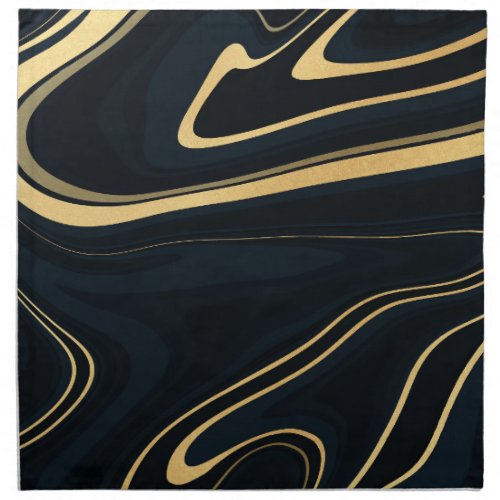 Retro Blue Gold Swirl Liquid Painting Design Cloth Napkin