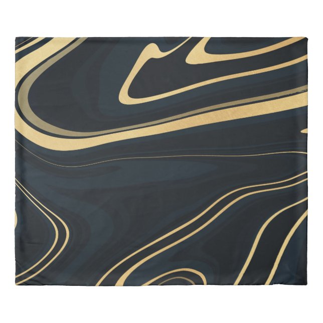 Retro Blue Gold Swirl Liquid Painting Design Duvet Cover (Front)