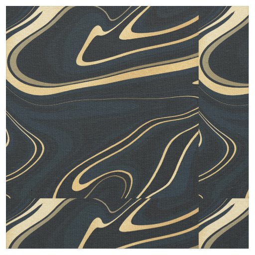 Retro Blue Gold Swirl Liquid Painting Design Fabric
